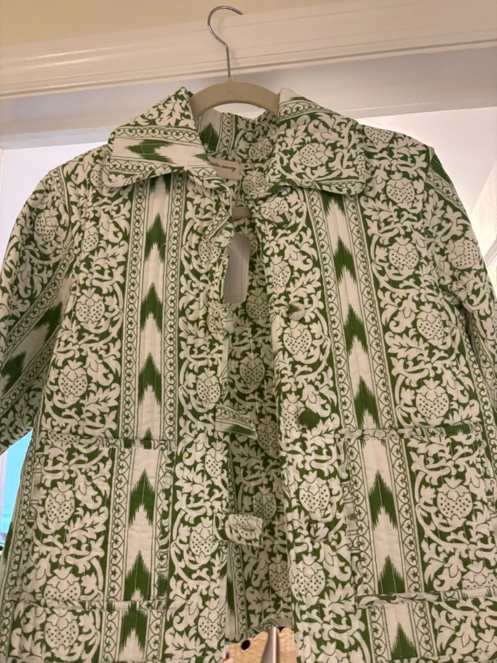 Julia Amory Green White Floral Quilted Jacket Mandarin Collar Size M NWT - Picture 7 of 9